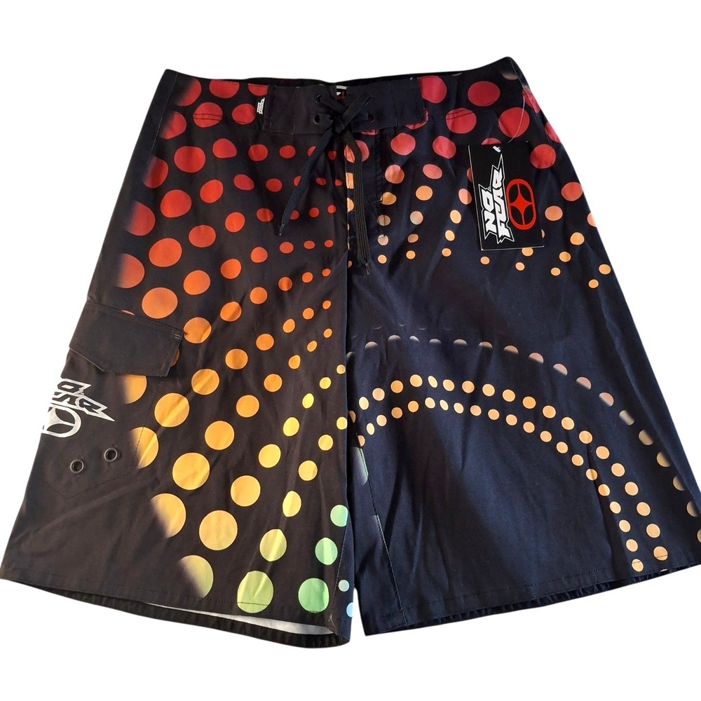 No Fear Board Shorts Men's 32 Geometric Black Swim Trunks Cargo Pocket NWT‎